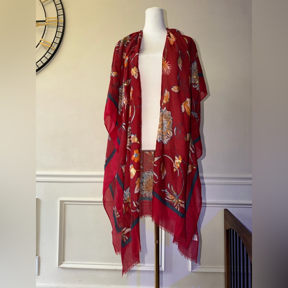 Woven ❤️ kimono cover up scarf top floral copper tones one size - Picture 2 of 7